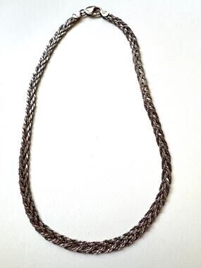 FMC Necklace Vintage 80's Braided Sterling 925 Silver Made in Italy 18.75 inch